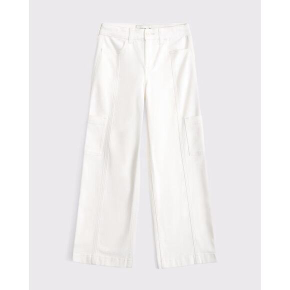 Abercrombie Kids Girls' Cream High Rise Wide Leg Cargo Pants Size 8 - Picture 1 of 7